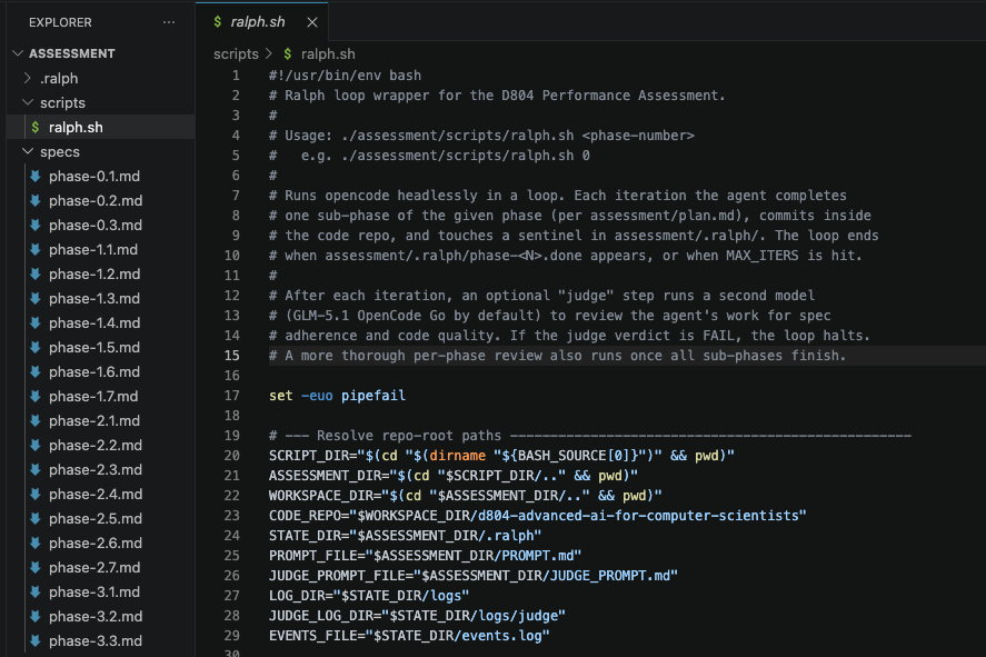 ralph.sh open in VS Code, phases stacked up like a to-do list with consequences